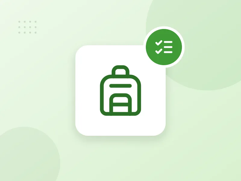 Ilustração de uma mochila escolar com uma lista de verificação