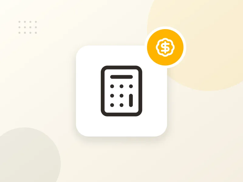 Ilustração de uma calculadora com um selo de preço